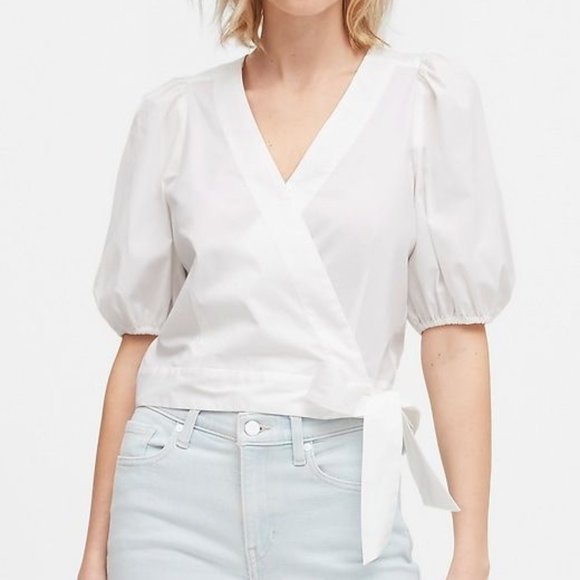 Banana Republic White Poplin Puff-Sleeve Cropped Top Size Small - Picture 4 of 4